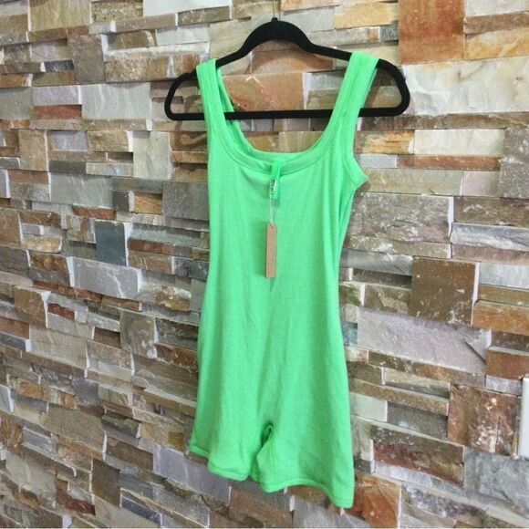 SKIMS Cotton Rib Neon Green Romper Kylie Jenner - Picture 3 of 9